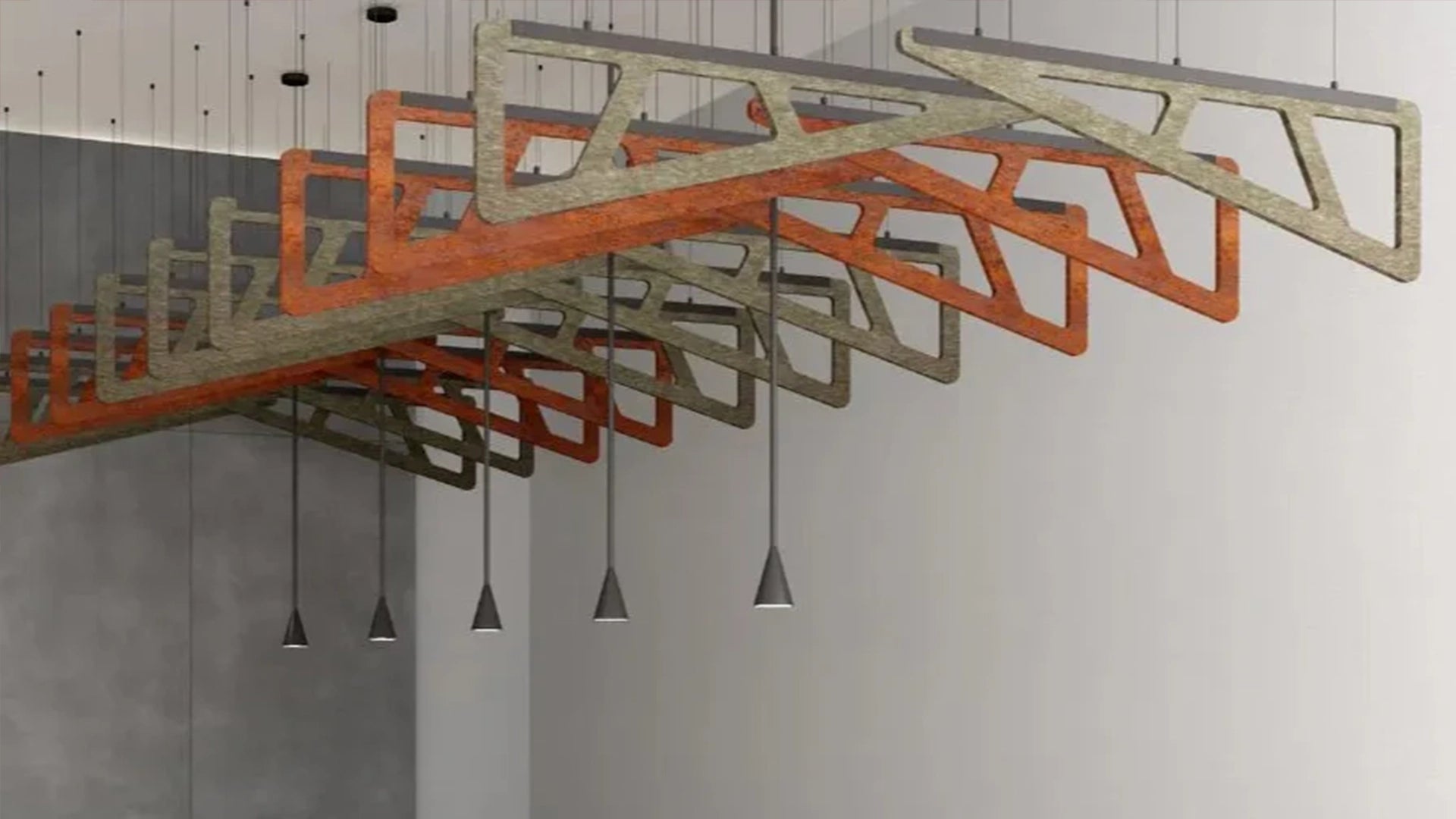 Felt Ceiling Acoustic Baffles - SLANT in conference room interior Decormania EU